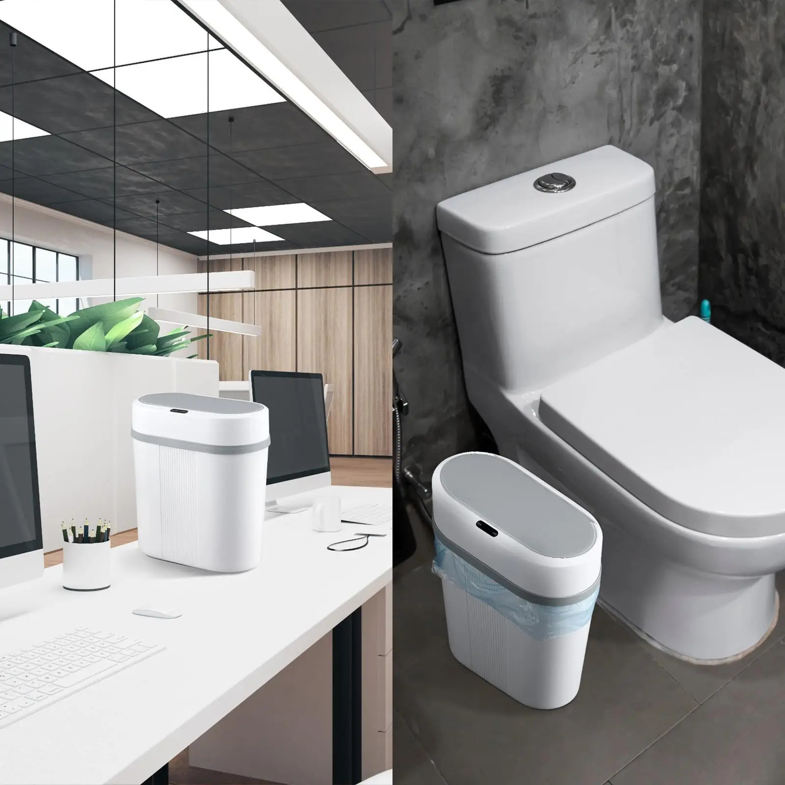 Motion sensor bathroom trash can touchable automatic with lid small waterproof suitable for office bedroom living room 240824