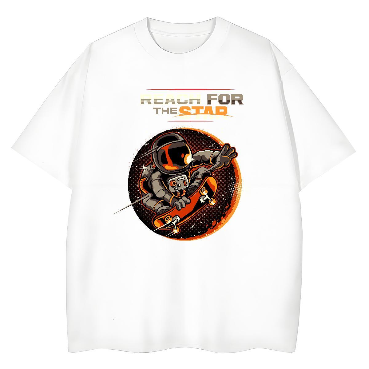 Unisex Womens Tshirts 230g Pure Cotton cosmonaut Sport Woman T Shirts Crew Neck Black White Tops