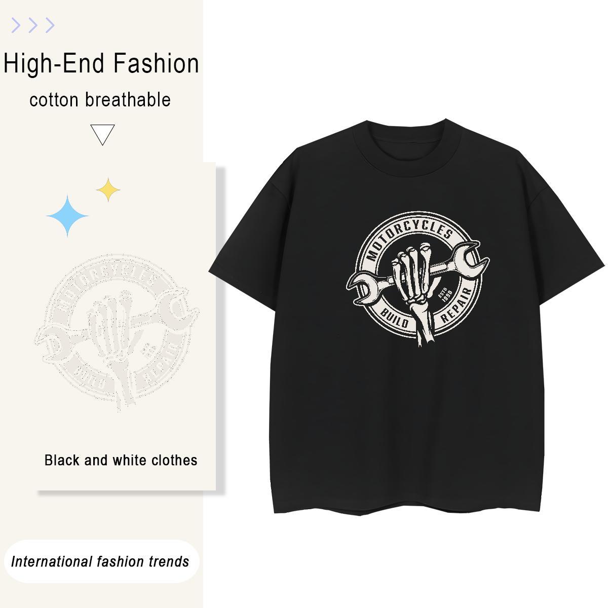 Loose Fit T Shirt For Man 100% Cotton 230g tool Summer Casual Graphic Crew Neck Couples T Shirts Customized Clothes
