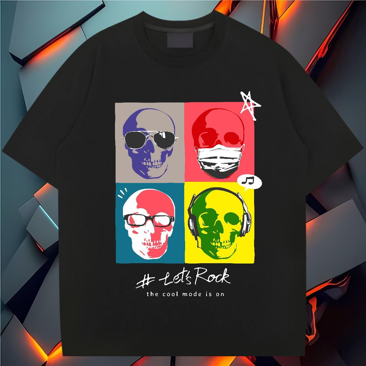 Loose T-Shirts for Men 230g Pure Cotton skull Sports Casual Custom Anime Crew Neck Breathable Men Clothes T-Shirt Designer Tops Shirt