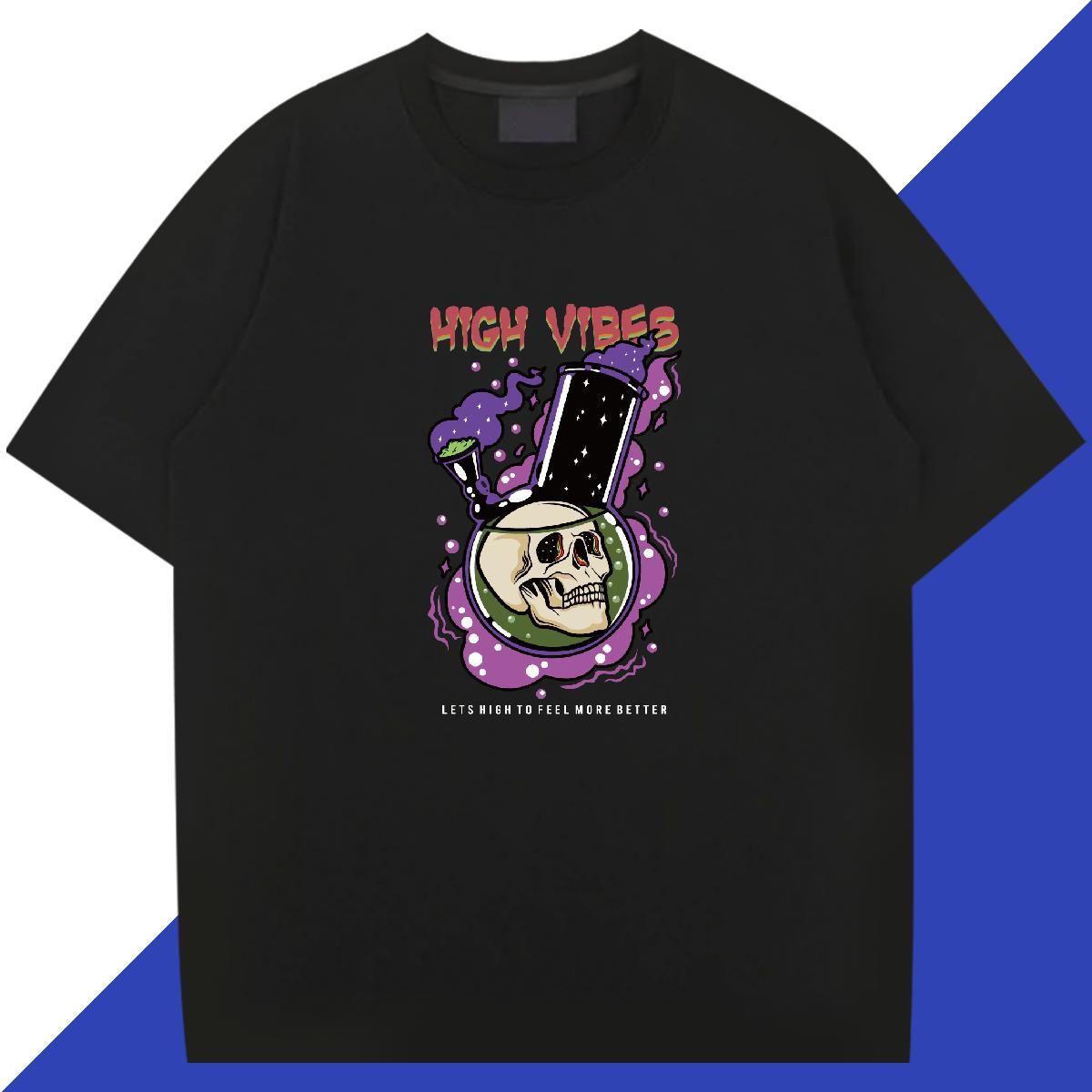 Unisex Man T Shirts 230g Cotton skull High Street Hip Hop Black Oversized Short Sleeve Soft Couples T Shirts Casual New Clothes