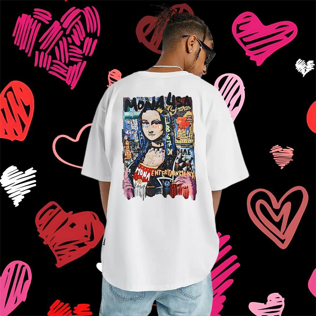 TOP Quality T-Shirts for Men 230g Pure Cotton Mona Lisa Daily Outfit White Plus Size Breathable Crew Neck Couples T Shirts New Designer Tops