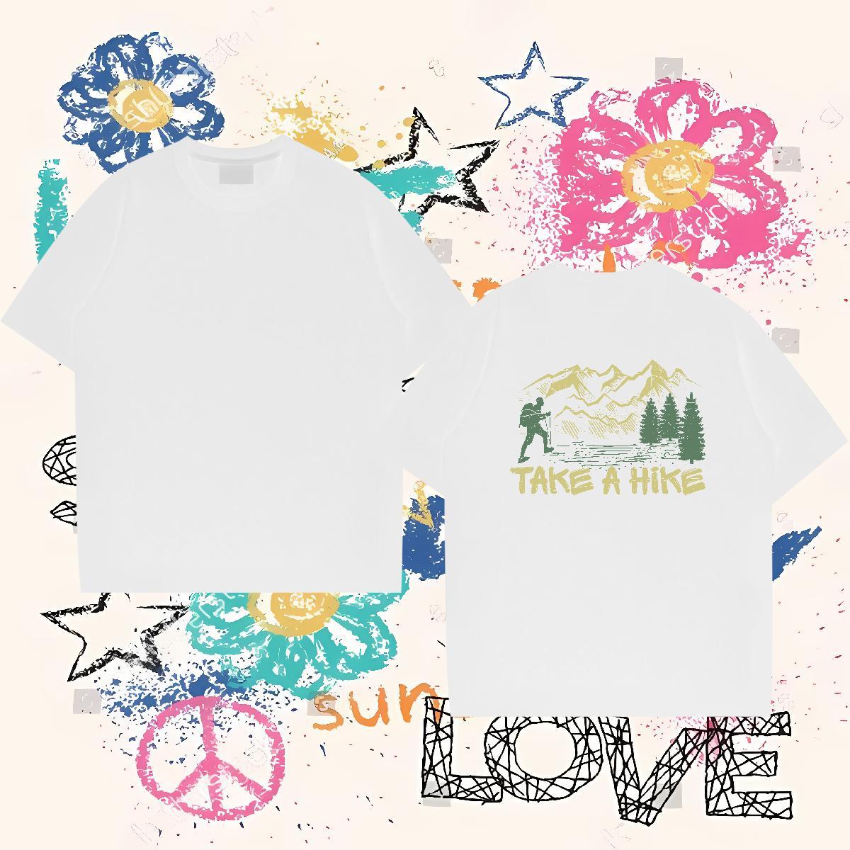 TOP Quality Man T Shirts 230g Pure Cotton mountains Outdoor Black Oversized Round Neck Short Sleeve Mens Tshirts New Arrival Tops Shirt