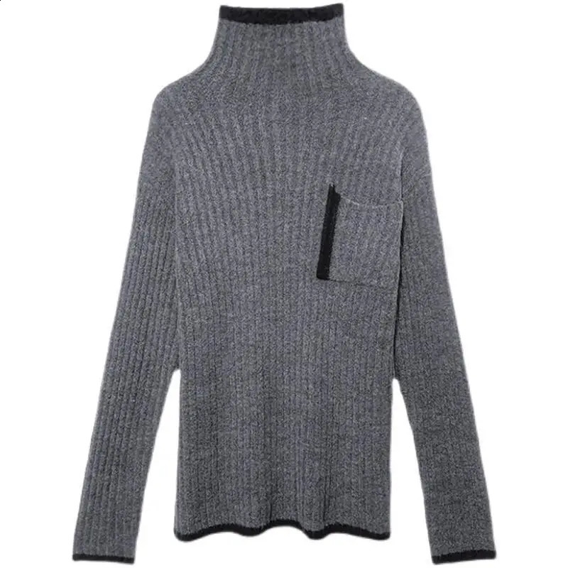 Autumn and Winter Womens Pullover Solid High Neck Screw Thread Slim Fit Loose Long Sleeve Sweater Knitted Underlay Fashion Tops 240824