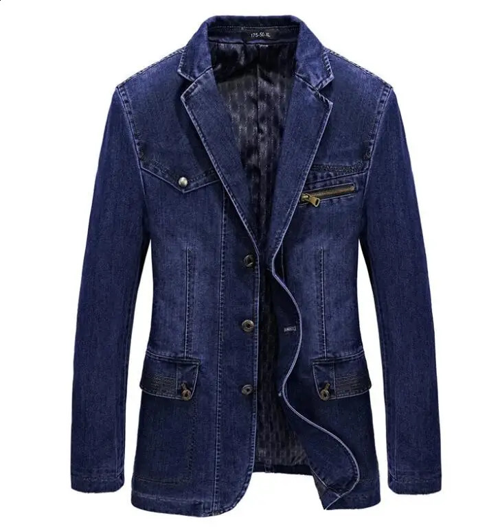 High quality mens denim jacket lapel three button 240824