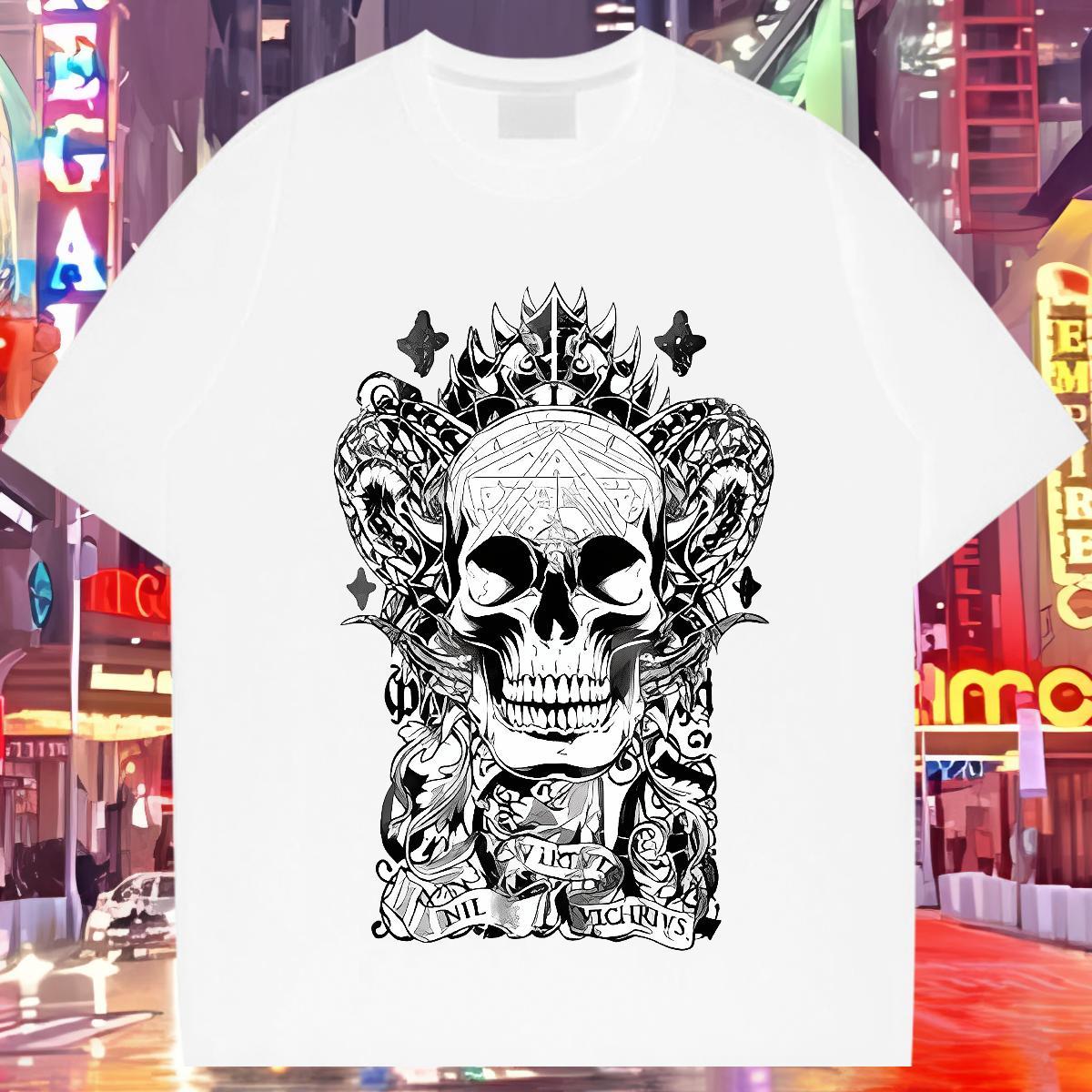 Classic T Shirts Men 230g Cotton skull Hip Hop Custom Anime Breathable Crew Neck Men Tshirts Fashion Design Tees Shirts