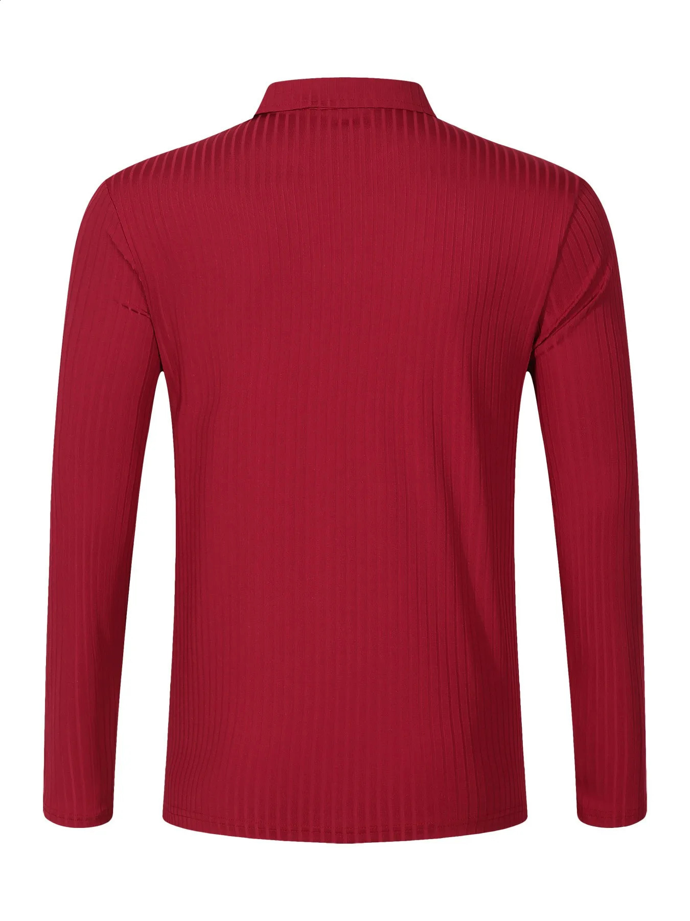 mens spring and autumn casual striped long sleeve top V-neck loose polo shirt 240824