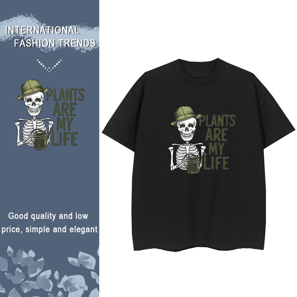 Loose T Shirt For Man 100% Cotton 230g skull Sports Casual Anime Round Neck Short Sleeve Men Tops Tees DIY Wear