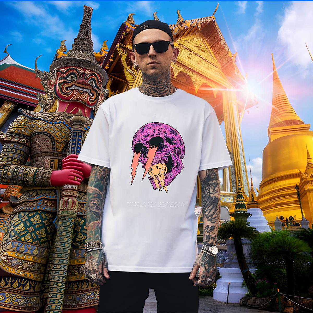 Popular Mens T Shirts 230g 100% Cotton skull Street Casual Plus Size Custom Breathable Short Sleeve Men Clothes T-Shirt Free Shipping Tshirts
