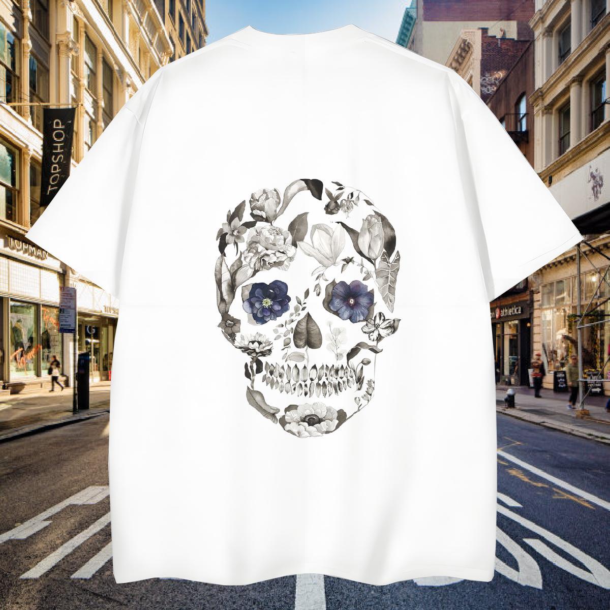 Designer T-Shirts 230g Cotton skull Hip Hop Street DIY Logo Oversized Crew Neck Breathable Tshirt for Man Woman 2024 Designer Wear