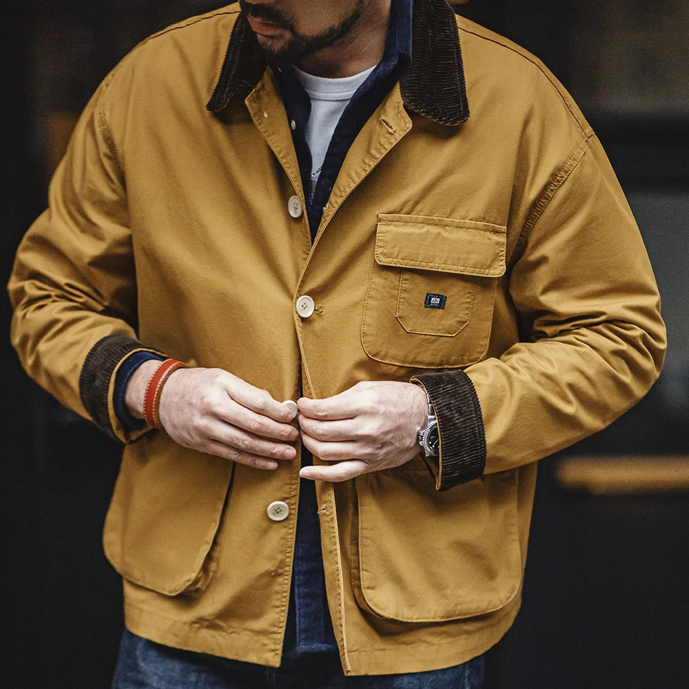Maden American Retro Hunting Lapel Plus Size Short Jackets Mens Outwear Spring and Autumn Clothing 240824