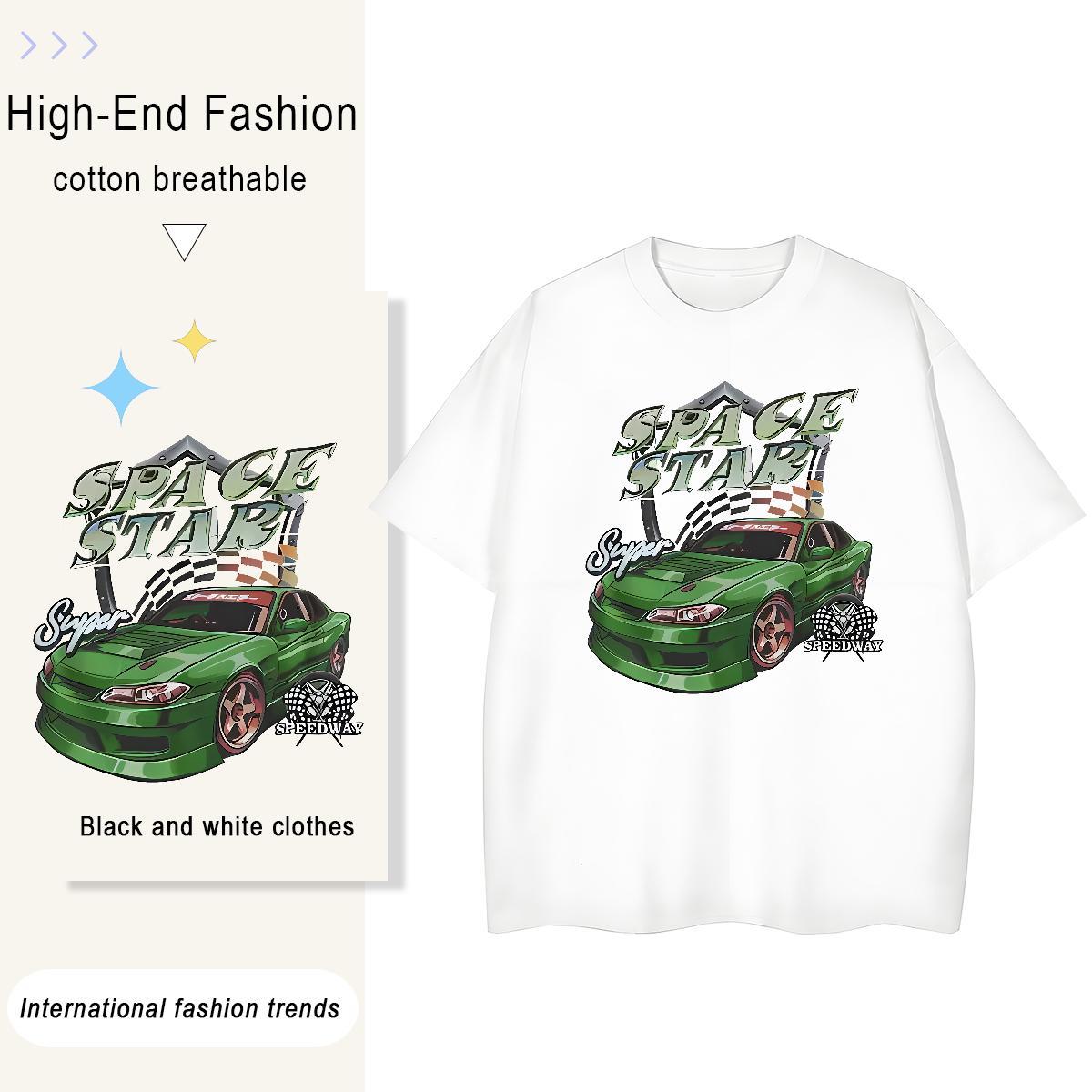 Fashion Designer Tshirt for Man Woman green car Home Outdoor 230g 100% Cotton Tees Shirts Breathable Short Sleeve TOP Quality Mens T Shirts DIY Anime