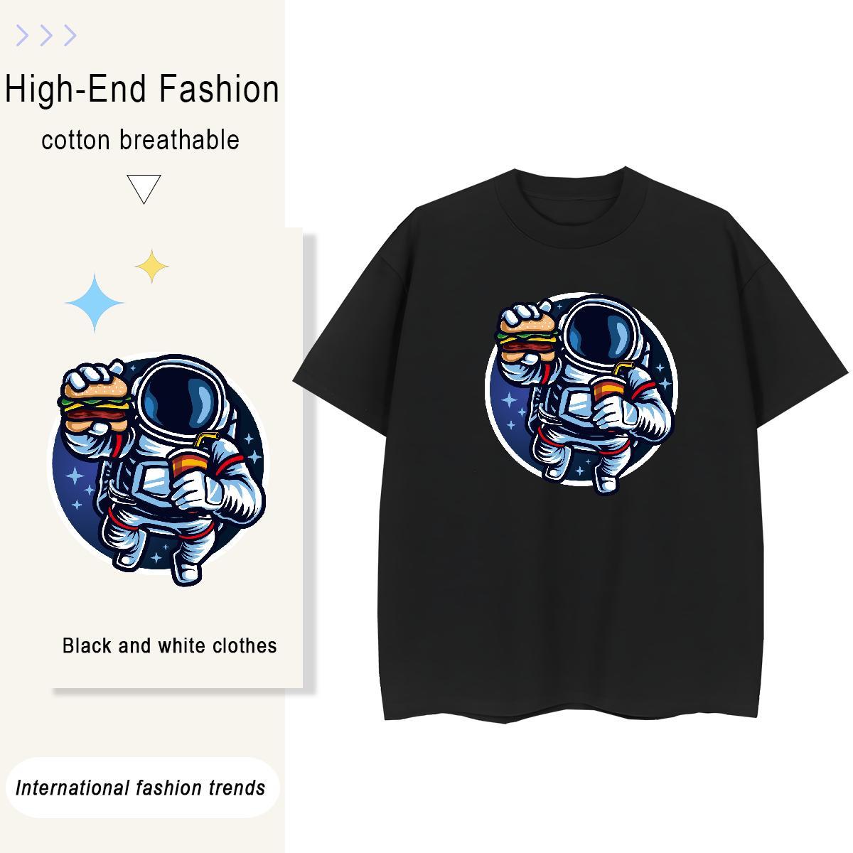5A Women Tees 230g 100% Cotton cosmonaut Street Women T Shirts Breathable Short Sleeve Cartoon Print Tops Tees
