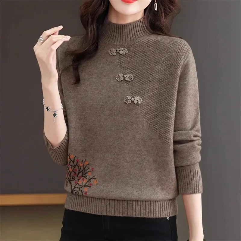 Autumn Winter Women Sweater Korean Fashion Warm Bottoming Shirts Half High Collar Basic Knitwear Solid Long Sleeve Pullovers 240824