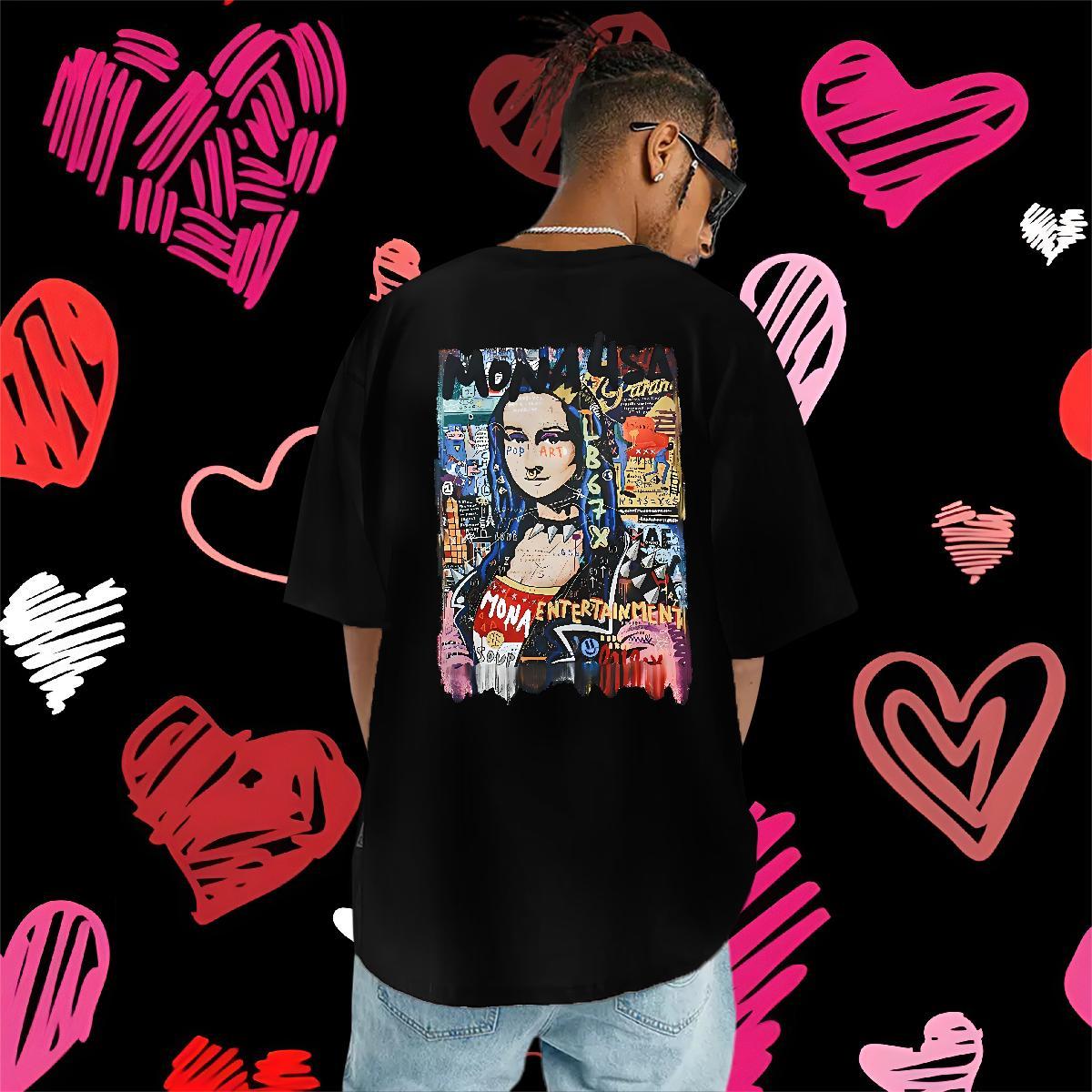 TOP Quality T-Shirts for Men 230g Pure Cotton Mona Lisa Daily Outfit White Plus Size Breathable Crew Neck Couples T Shirts New Designer Tops