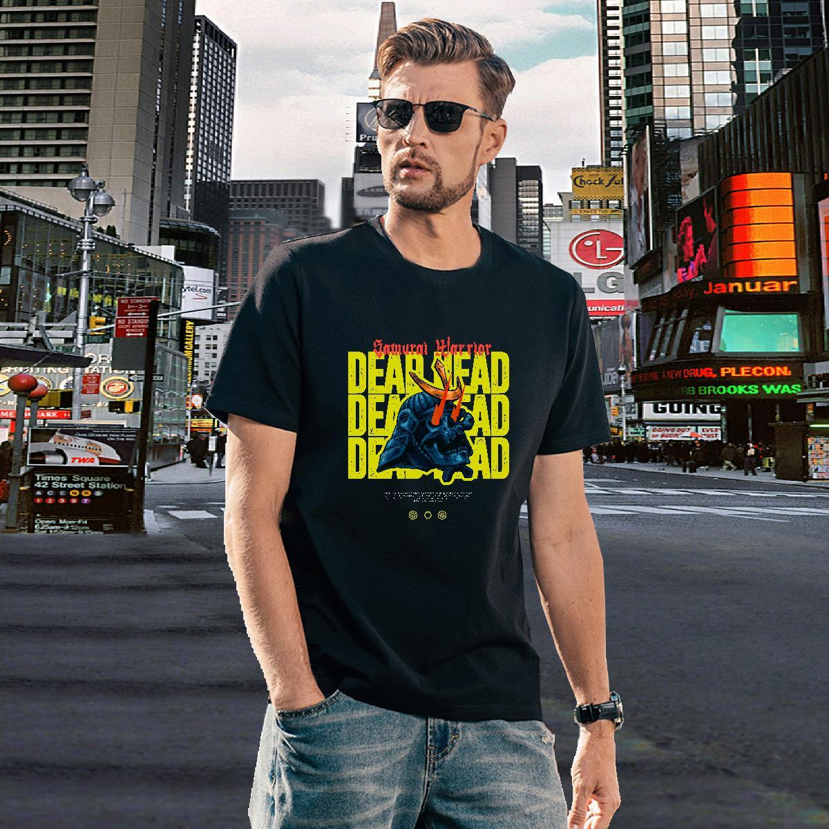 Free Shipping T shirt 230g Cotton skull Summer Casual Black Oversized Breathable Short Sleeve Men Tops Tees Fashion Design Polos