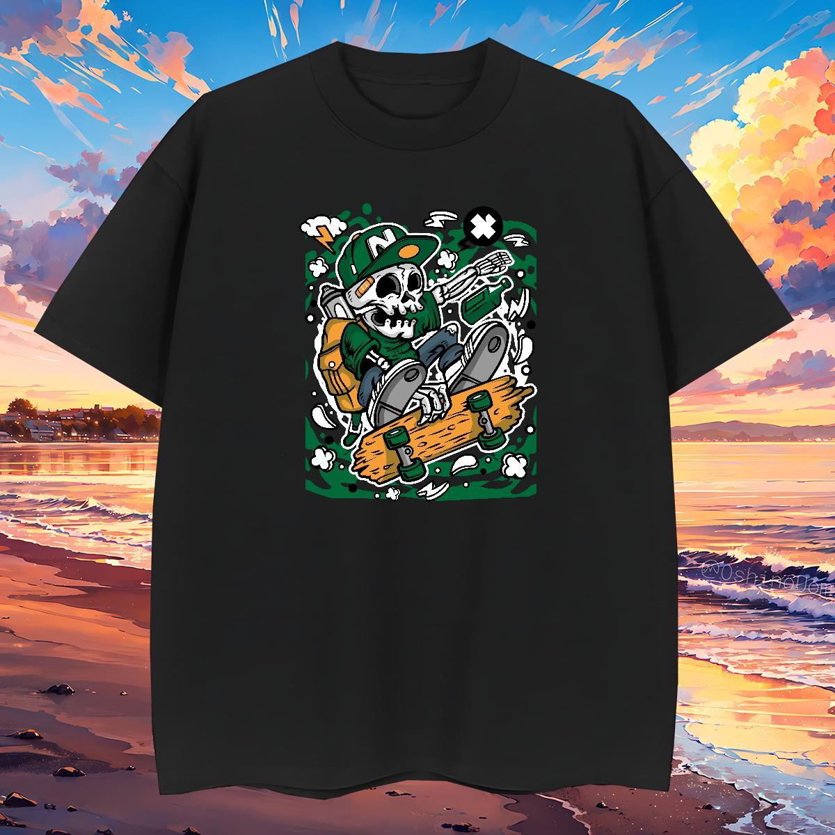 Loose Fit Man T Shirts 230g Pure Cotton skull Beach Custom Anime Crew Neck Breathable Mens Tshirts DIY Customized Wear