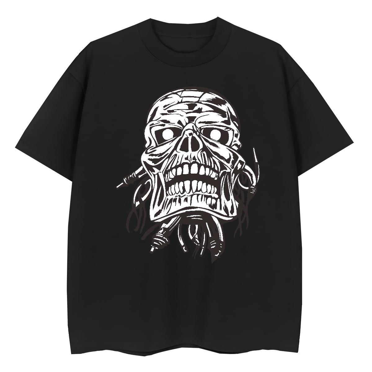 Classic Man T Shirts 230g 100% Cotton skull Casual Floral Print Short Sleeve O-Neck Men Tops Tees Custom Top Tees