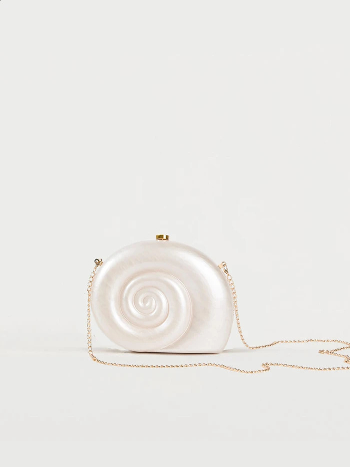 Snail shape Clutch Bag Acrylic purse women wedding evening party cute ivory pearl color handbag summer 2024 240824Z