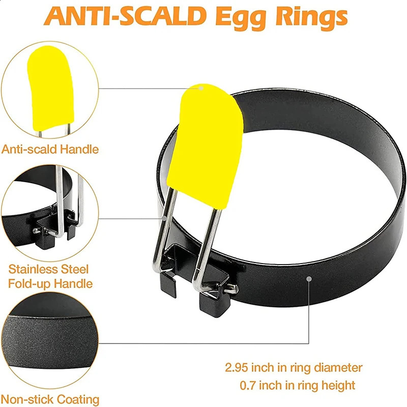 LMEETJMA 4Pcs Egg Rings for Frying Eggs Stainless Steel Nonstick Round Egg Cooker Ring For Frying Eggs and Egg Mcmuffins JT86 240824
