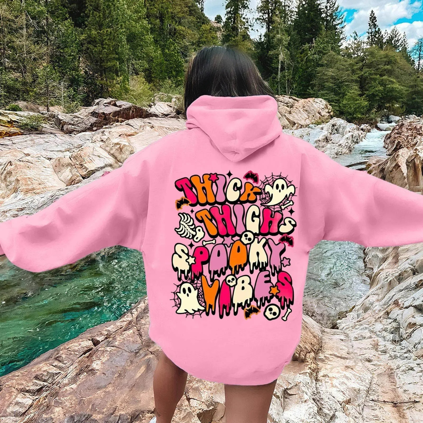 WomenS Halloween Hoodie Multi-Element Printed Pullover Round Neck Long Sleeve Drawstring Hoodie Trend All Match Casual Hoodie 240824