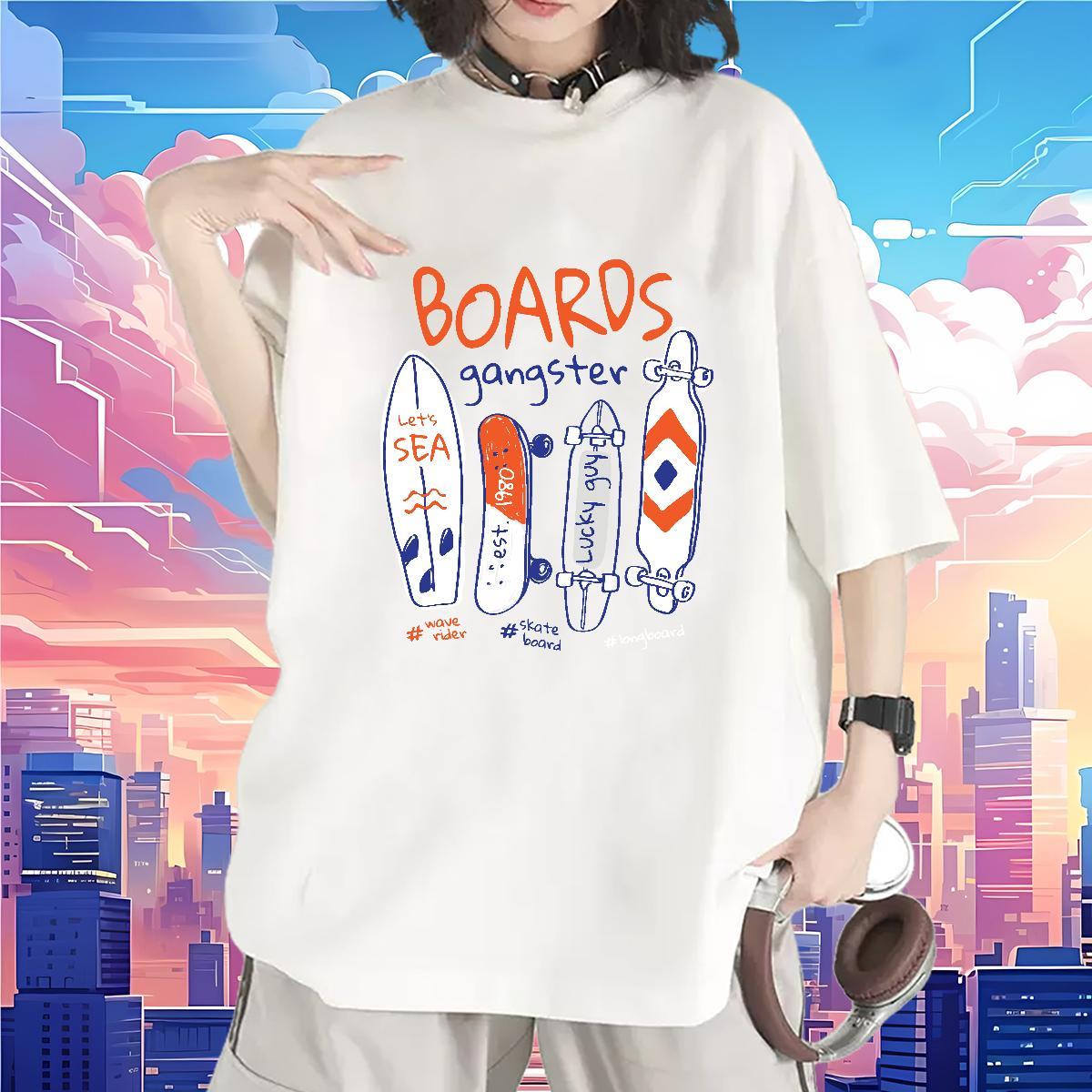 Loose fit Lady T shirt 230g Cotton letter Street Wear Woman T Shirts Breathable Short Sleeve DIY Logo Polos