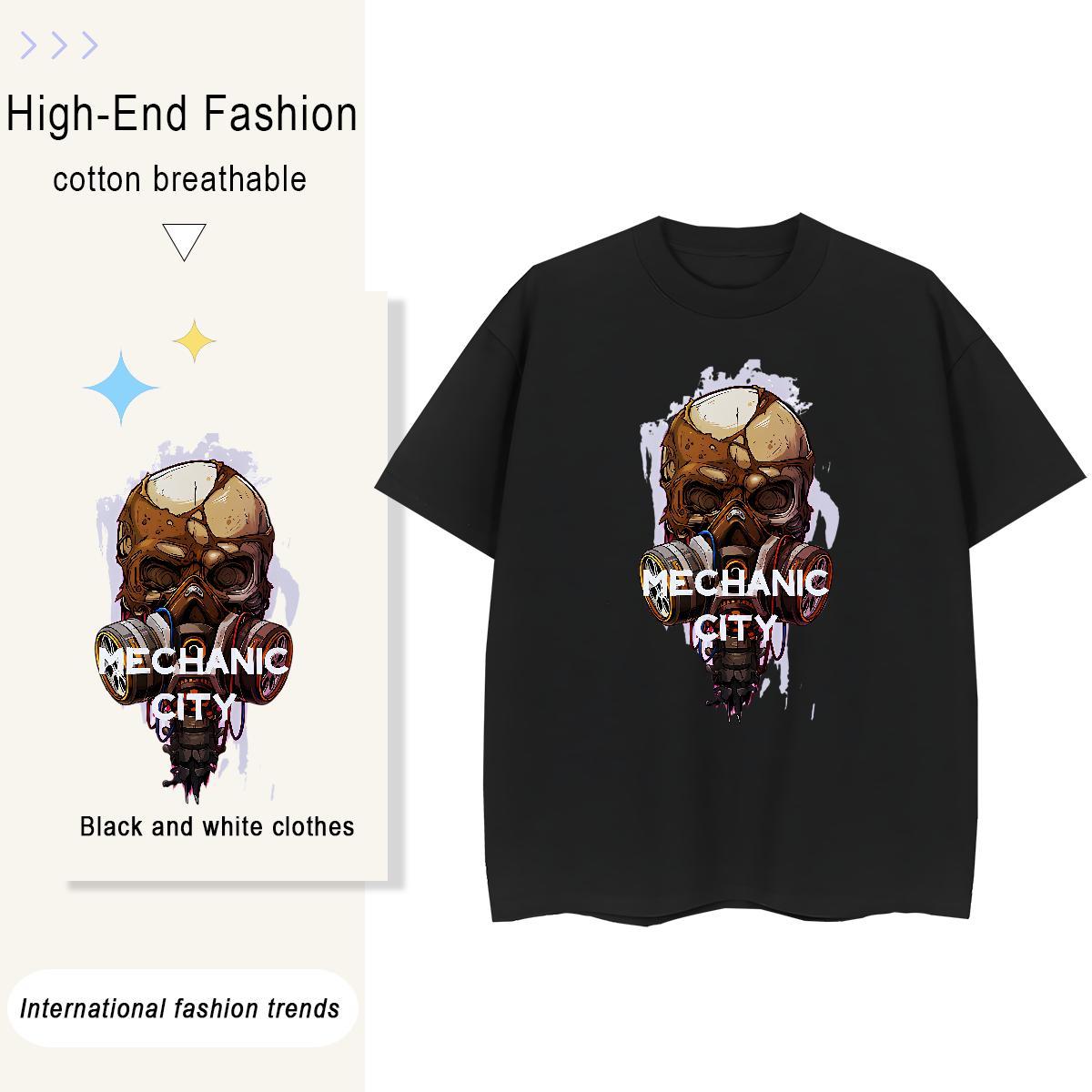 Loose Fit T Shirt For Man 230g 100% Cotton skull Sports Casual DIY Printed Short Sleeve Soft Mens Tshirts Classic Clothings