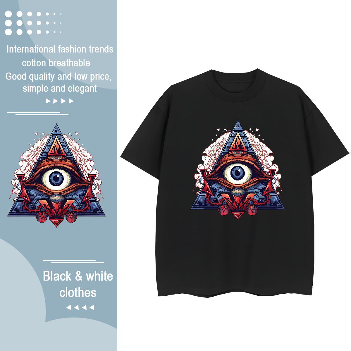 Soft Man T Shirts 100% Cotton 230g eye of the devil Outdoor Floral Print Breathable Short Sleeve Men Tshirts New Clothings