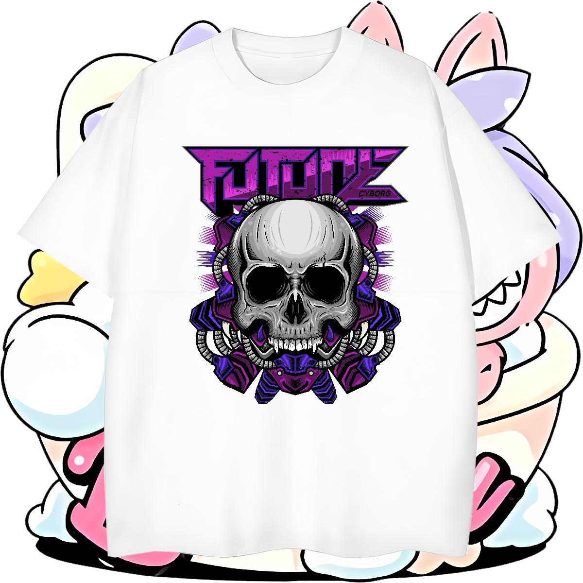 Classic Man T Shirts 230g Cotton skull Daily Outfit Custom Big Size Breathable Crew Neck Tshirts 2024 DIY Tops Shirt
