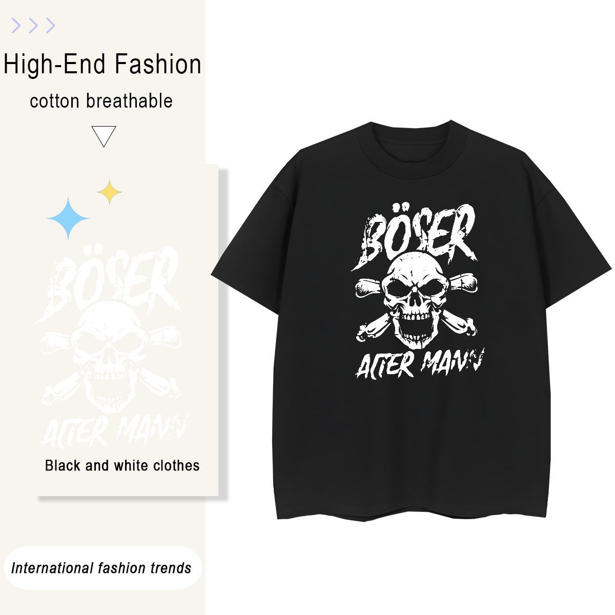 Comfortable T-Shirts 230g Pure Cotton skull Hip Hop Street Customized Print Breathable Short Sleeve Men Clothes T-Shirt 2024 Summer Tees