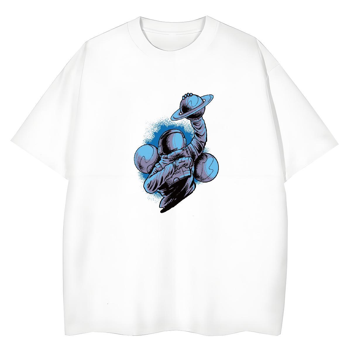 Loose Woman Tshirt 230g Pure Cotton cosmonaut Spring Summer T-Shirts for Women Short sleeve Soft Oversized Tshirts