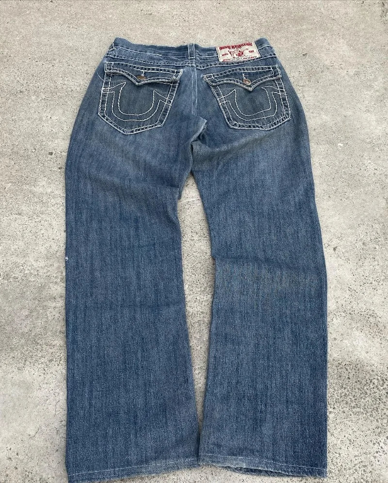 Y2K Fashion Embroidered Solid Color Jeans Men Street Harajuku Hip Hop Gothic Casual Jeans Couple High Waist Wide Leg Pants 240824