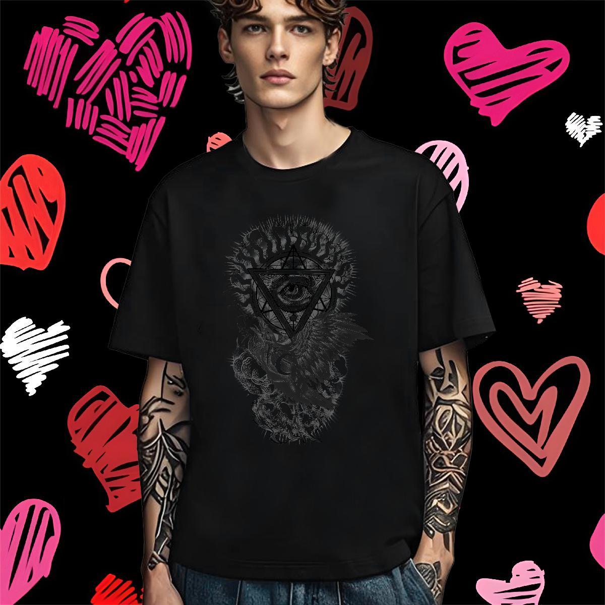Cool Design T-Shirts for Men 230g Cotton eye of the devil High Street Hip Hop DIY Printed Pure Cotton Tshirts 2024 DIY Tees