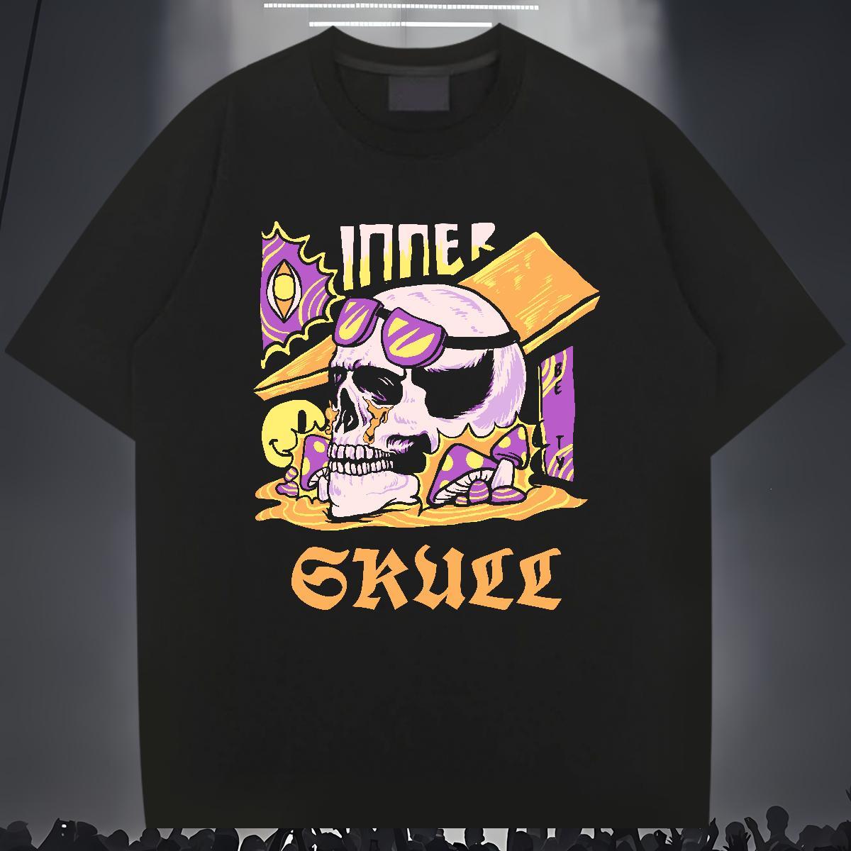 Wholesale Man T Shirts 230g Cotton skull High Street Hip Hop Custom Print Plus Size O Neck Short Sleeves Tshirts Fashion New Tops Tees