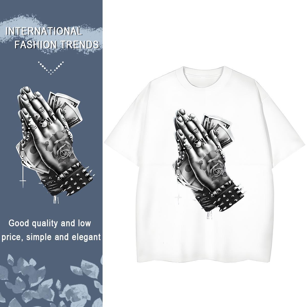 Cool Design T-Shirts 230g 100% Cotton hands Street DIY Anime Short Sleeve Soft Men Tops Tees New Arrival Tee Shirt