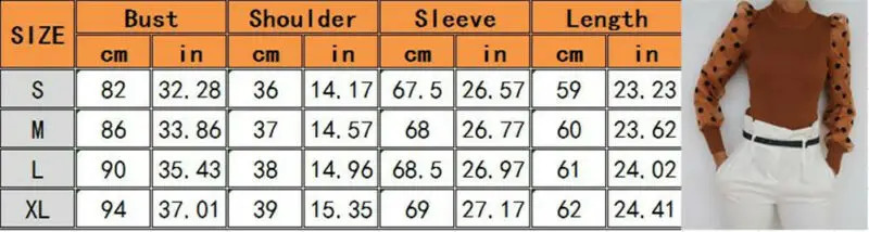 Meihuida Autumn Winter Women Polka Dot Knitted Sheer See-through Translucent Long Puff Sleeve Sweater Blouse Shirts 240824