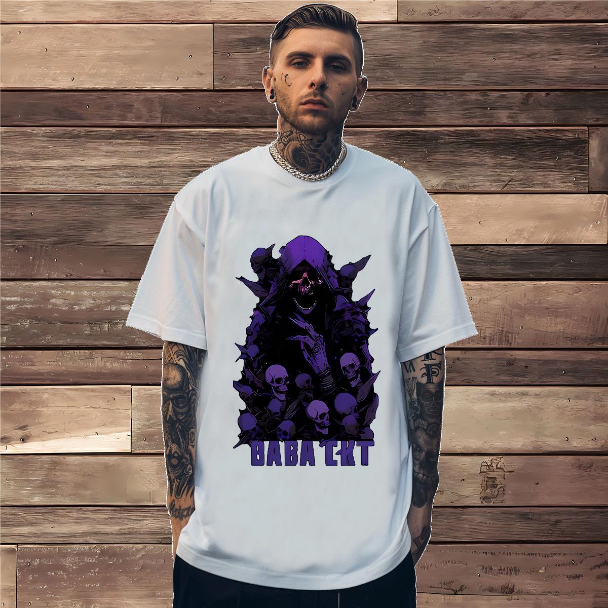 Comfortable Man T Shirts 230g Pure Cotton skull Street wear Hip Hop Floral Print Short Sleeve O-Neck Men Tops Tees 2024 Designer Clothes
