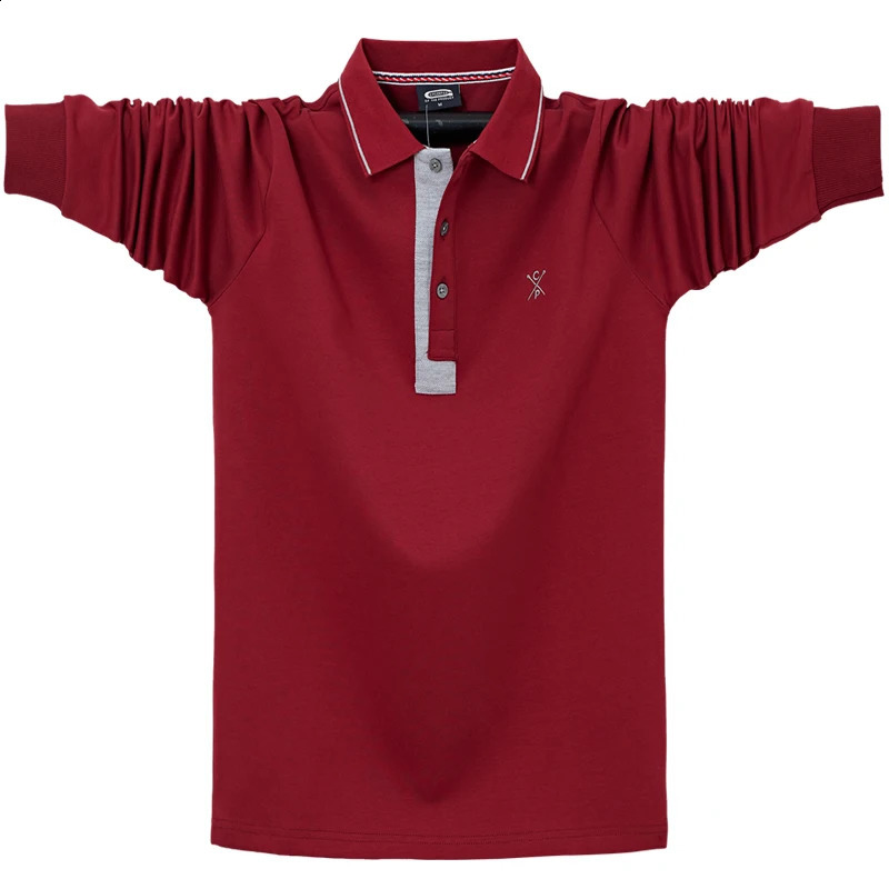 Autumn Spring Mens Solid Polo Shirt Lapel Long-sleeved Polos Shirt Button Collar Fashion Thick Shirt Casual Loose Tops 6XL 240824