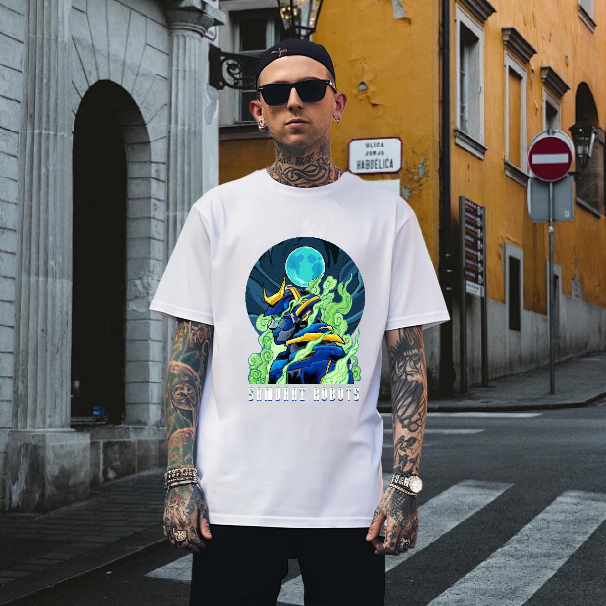 TOP Quality T-Shirts for Men 230g Cotton ET Anime Printing Street Floral Print O-Neck Short Sleeve Men Tshirts Wholesale Clothings