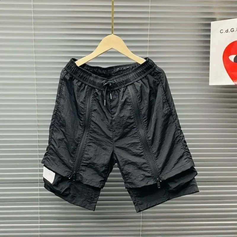 Summer Mens Two Piece Set Casual TShirt and Shorts Printed Zipper Hooded Loose Japanese Handsome Thin Light Sports Suit 240824