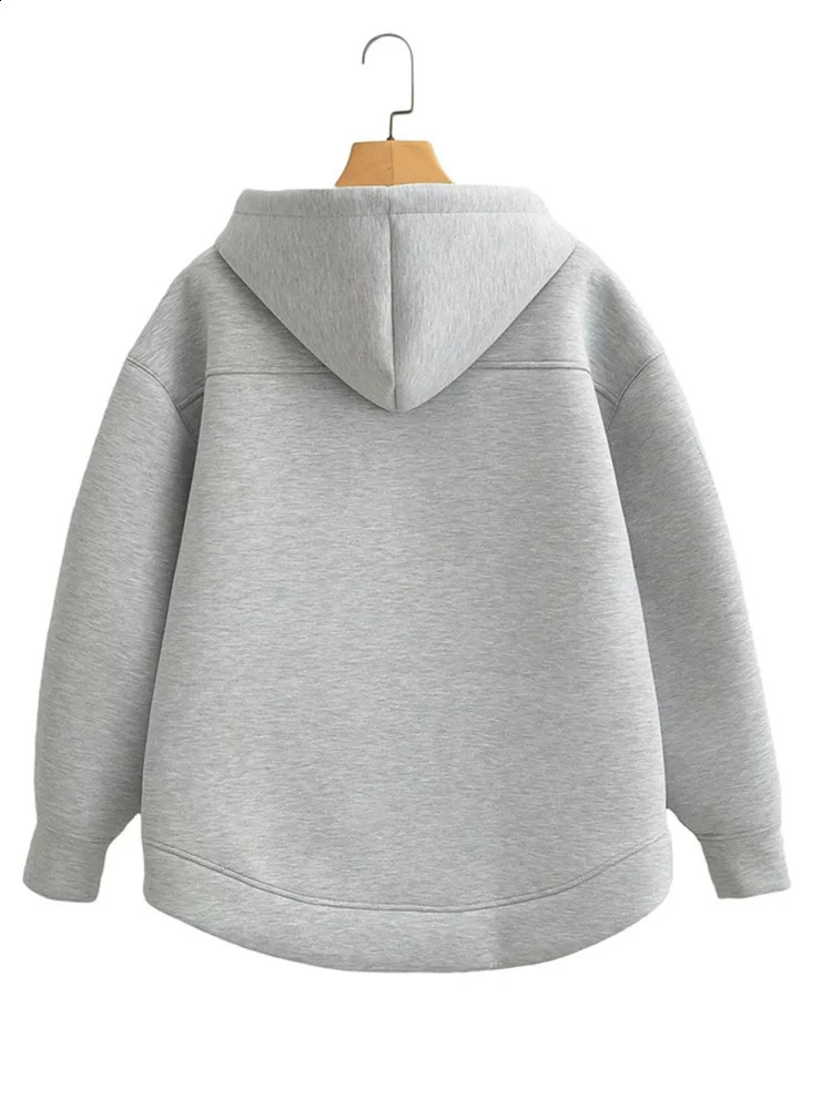 Winter Women Fashion Casual Zipper Hoodie High Vintage Street Style Solid Long Sleeve Pockets Loose Outerwear Top 240824