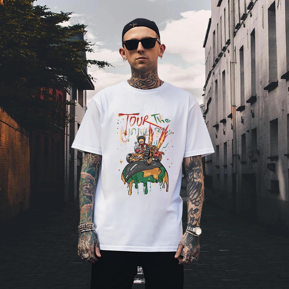 Popular T-Shirts for Men 230g 100% Cotton ET Home Outdoor Floral Print Breathable Crew Neck Men Tshirts DIY Customized Tops Shirt