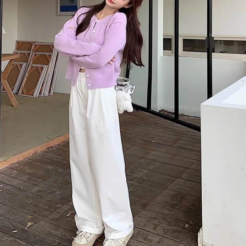 Autumn Winter Korean Buttons Solid Color O-neck Long Sleeve Sweater Femme Sweet Knitting Coat Women Clothing Simplicity Tops 240824
