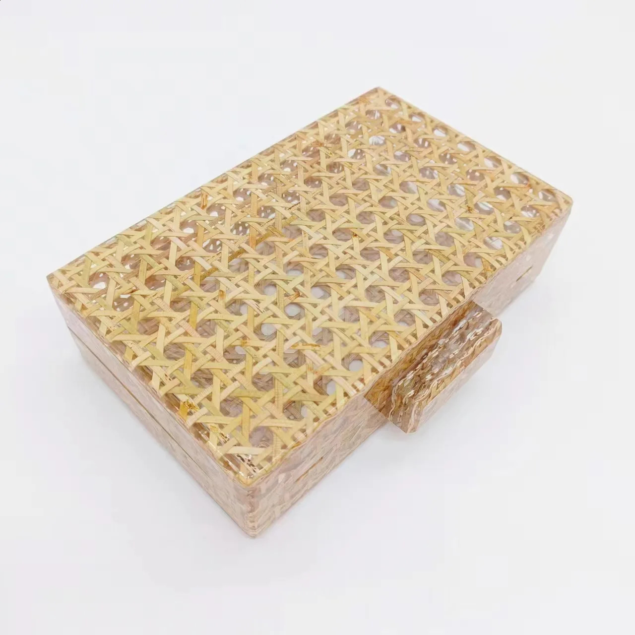 Women Rattan clutch Acrylic Box cane bag Evening Bag For Wedding Party Purse summer Wicker Handbag Quality 2024 240824Z