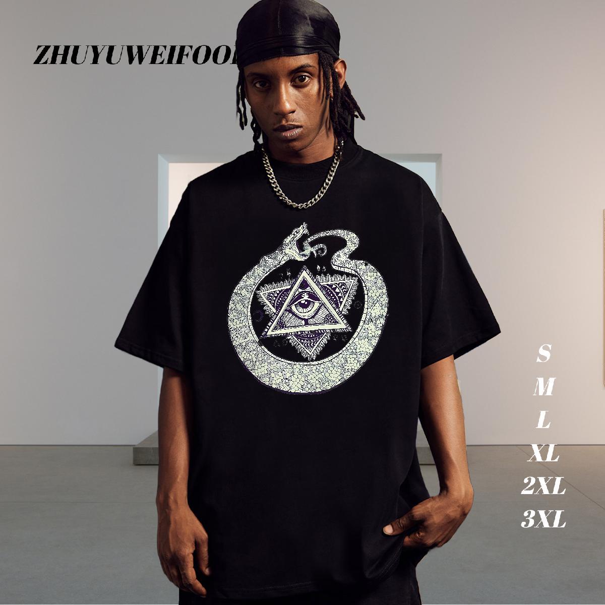 Comfortable T Shirts Men 100% Cotton 230g eye of the devil Casual Beach DIY Crew Neck Mens Tshirts Factory Direct Clothings
