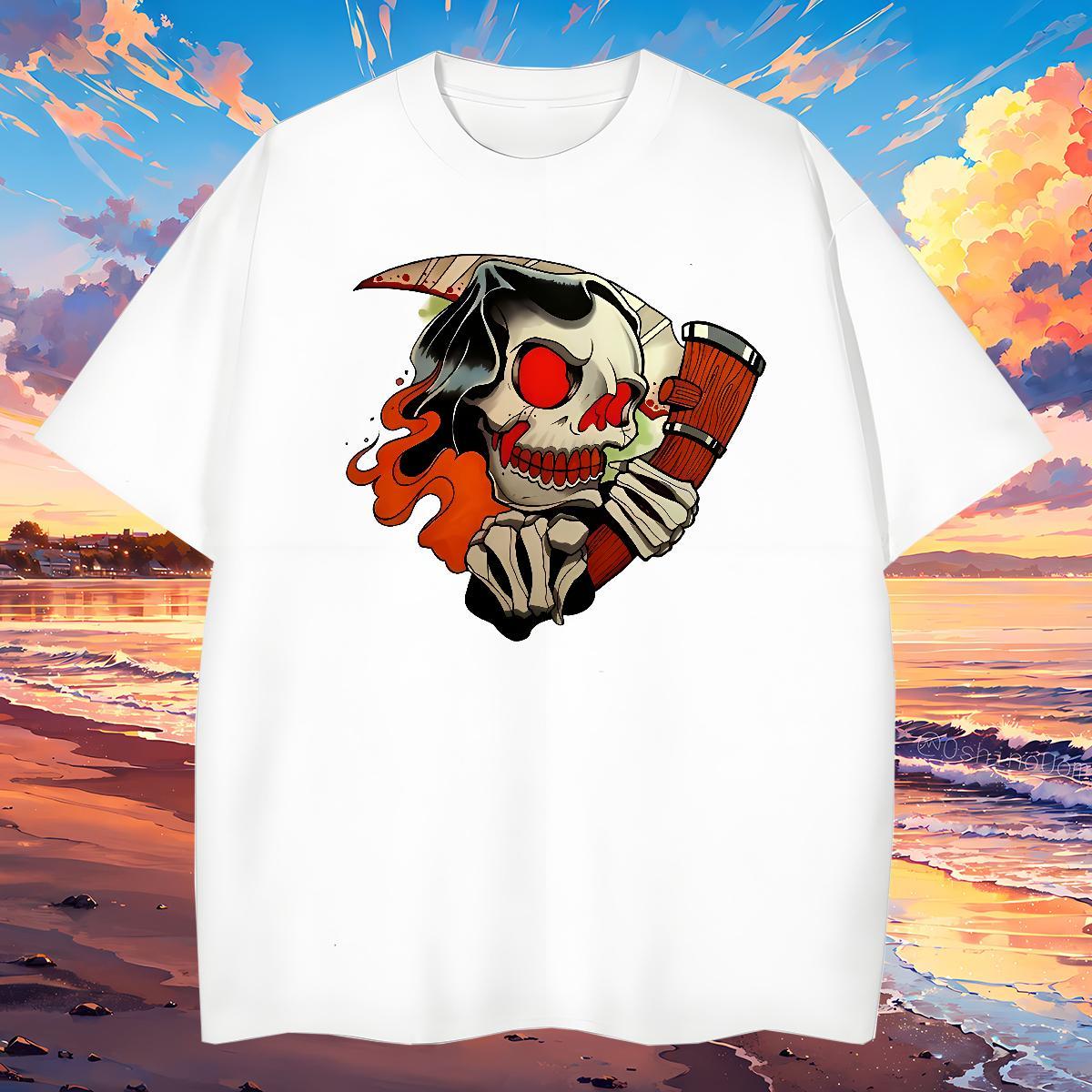 Classic Mens T Shirts 100% Cotton 230g skull Sports Casual Custom Cartoon Breathable Short Sleeve Men Tshirts 2024 Summer Polos