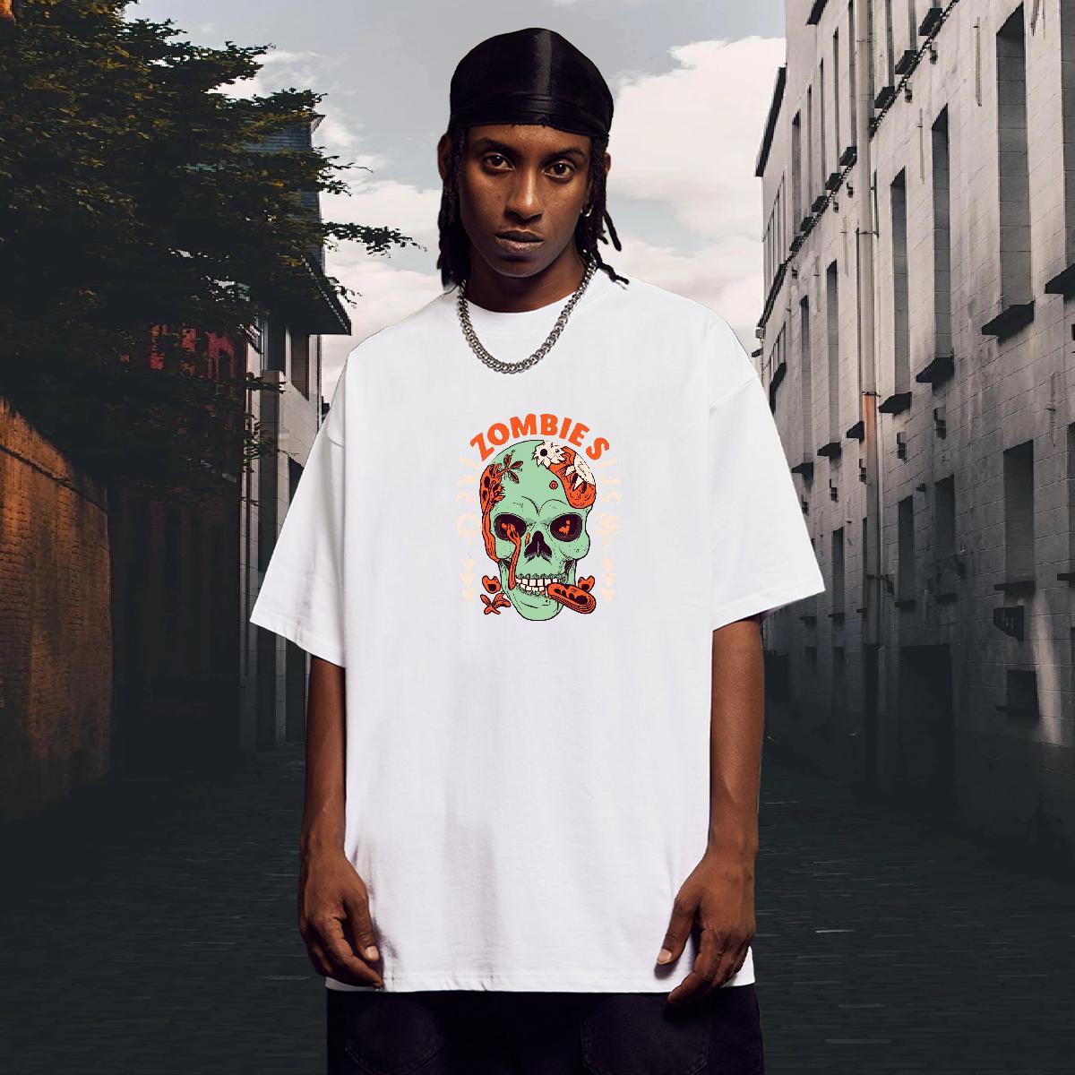 Soft T Shirt For Man 230g Pure Cotton skull Anime Printing Street DIY Anime Short Sleeve Soft Tshirts Casual New Tops