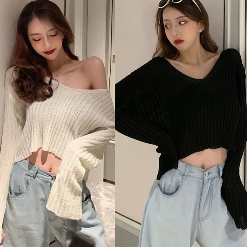 Knitted Blouse Womens Pullover Lazy Loose Outer Wear Thin Long Sleeve Sweater 240824