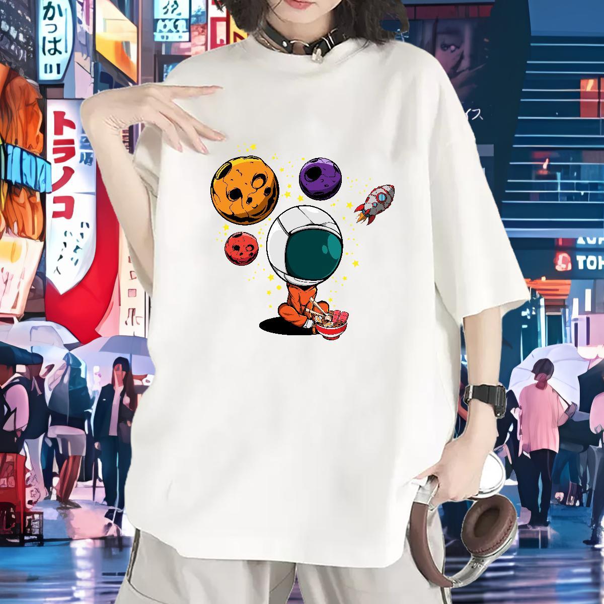 Soft Women Tshirts 230g 100% Cotton universe Street Casual Woman T Shirts Breathable Crew Neck Floral Print Clothings