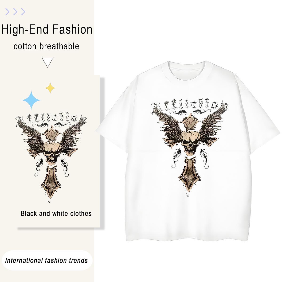 Soft Man T Shirts 230g Cotton skull Casual Anime Print Breathable Tshirts Brand Wear